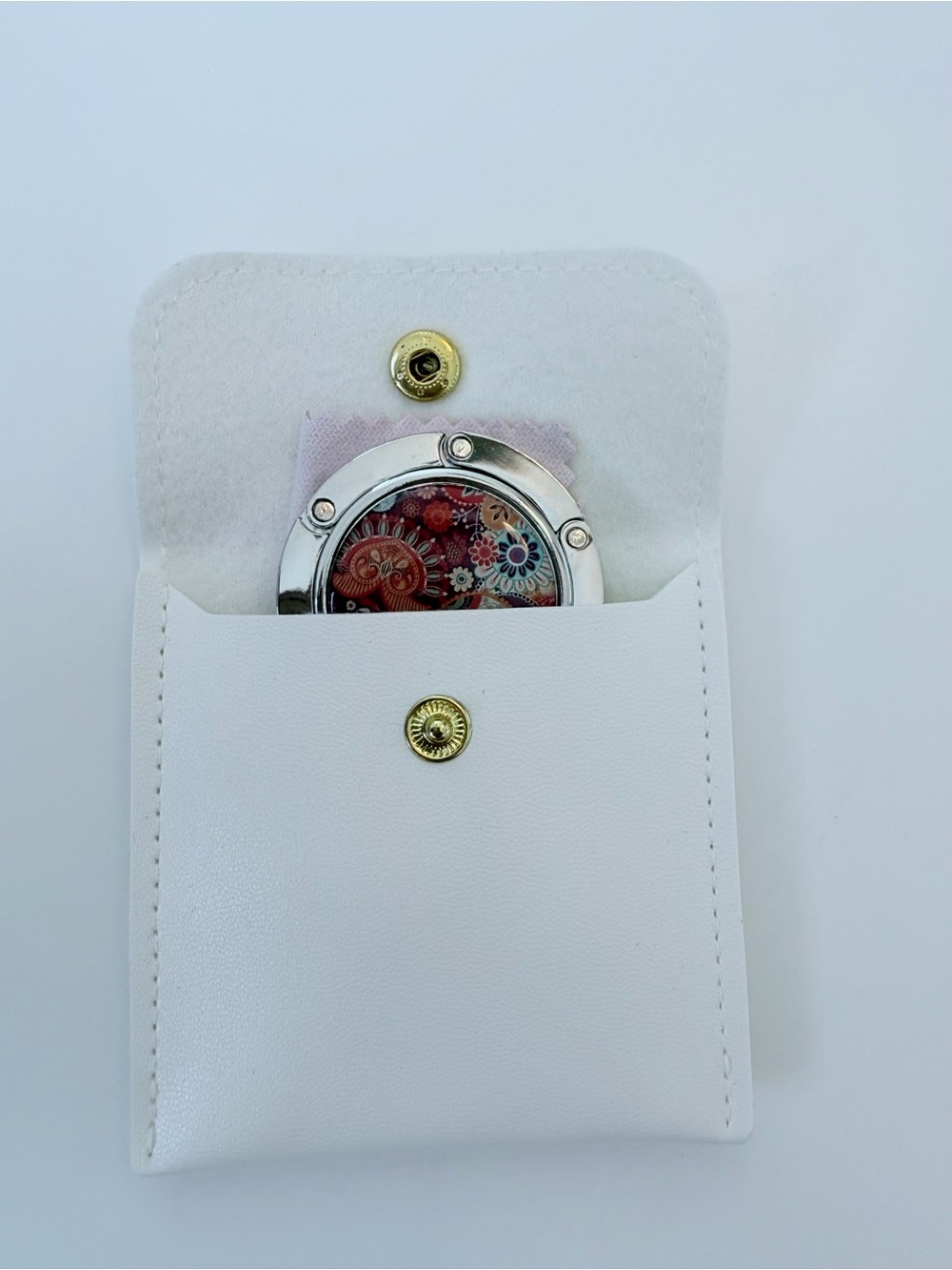 Foldable Handbag Table Hook Holder | Jewelry Pouch & Polishing Cloth (flowers)